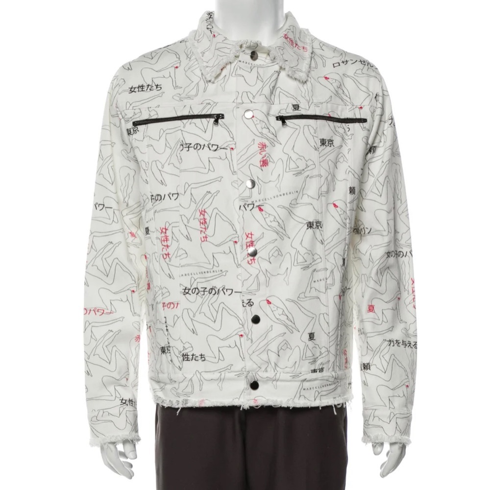 MARCELL VON BERLIN Graphic Print Denim Jacket L